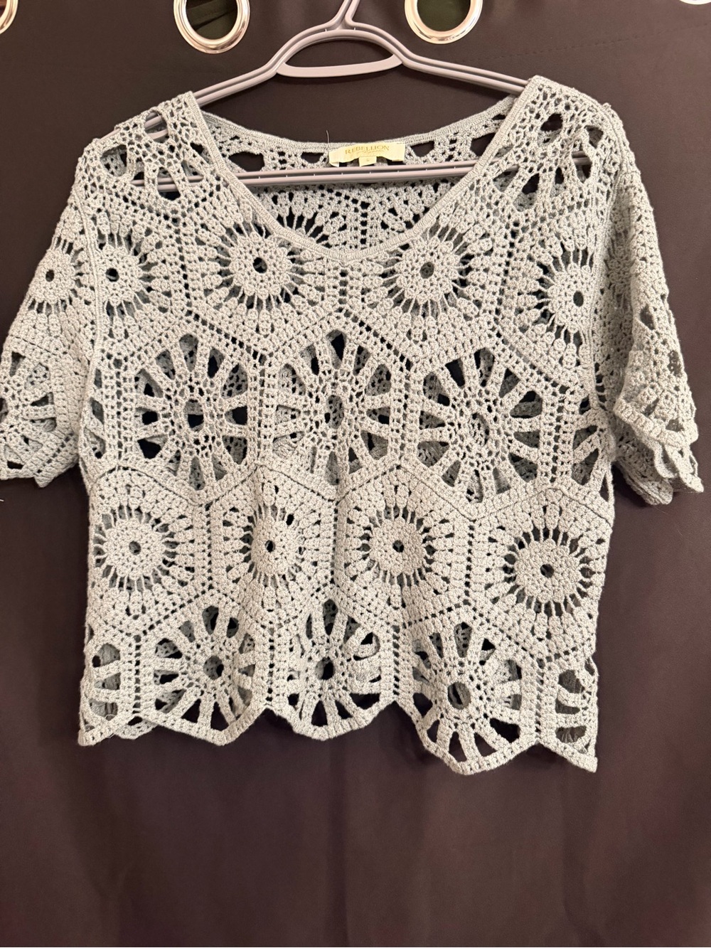 Rebellion Crochet Cutout Crop Top - Light Gray Size L